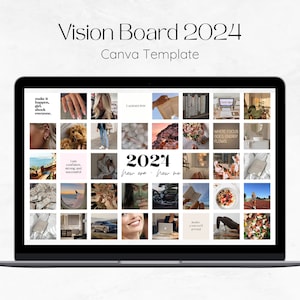 2024 Vision Board Canva Template | Digital Wallpaper for Mac, Phone, iPad | Printable Vision Board | Goal Setting and Manifestation