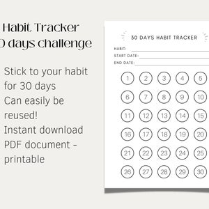 Habit tracker | printable|  30 days challenge | Minimalistic tracker | Yearly tracker | Habit change | Instant download | Routine tracker |