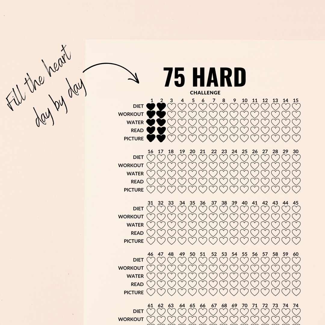 75 Hard Challenge Checklist Digital Download PDF for Daily - Etsy
