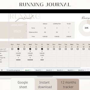 Digital Running Tracker -12 Months, Half Marathon Training, Cardio Journal, Fitness Planner, Run Log, Marathon plan, Run progress, Run diary