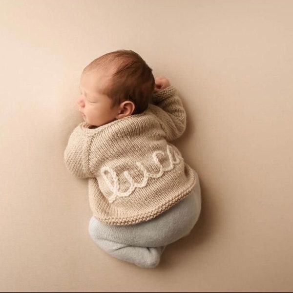 Personalised, name, custom hand knitted, made to order cardigan/jumper for babies & toddlers. Newborn- 3/4 years