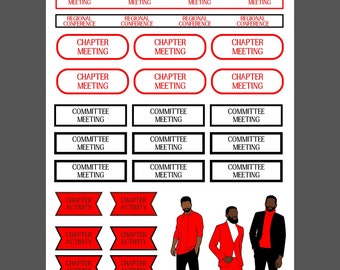 Red, Black and White Chapter Meeting Stickers; Planner Stickers