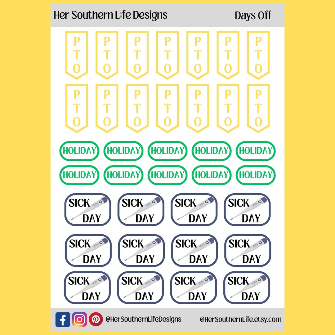 Days off Sticker Sheet; PTO; Sick Day - Etsy