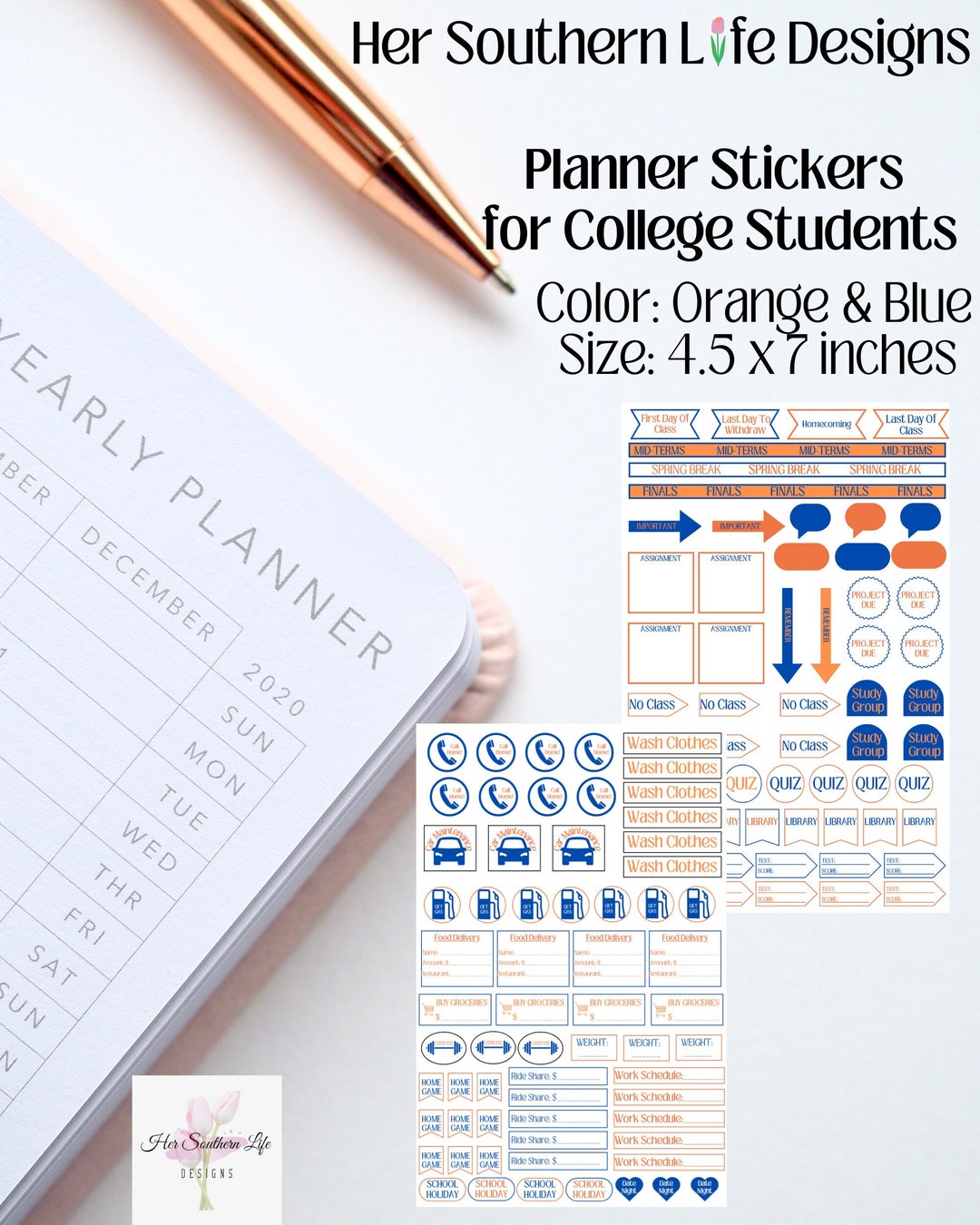 College Planner Sticker Bundle Orange and Blue Kiss-cut - Etsy