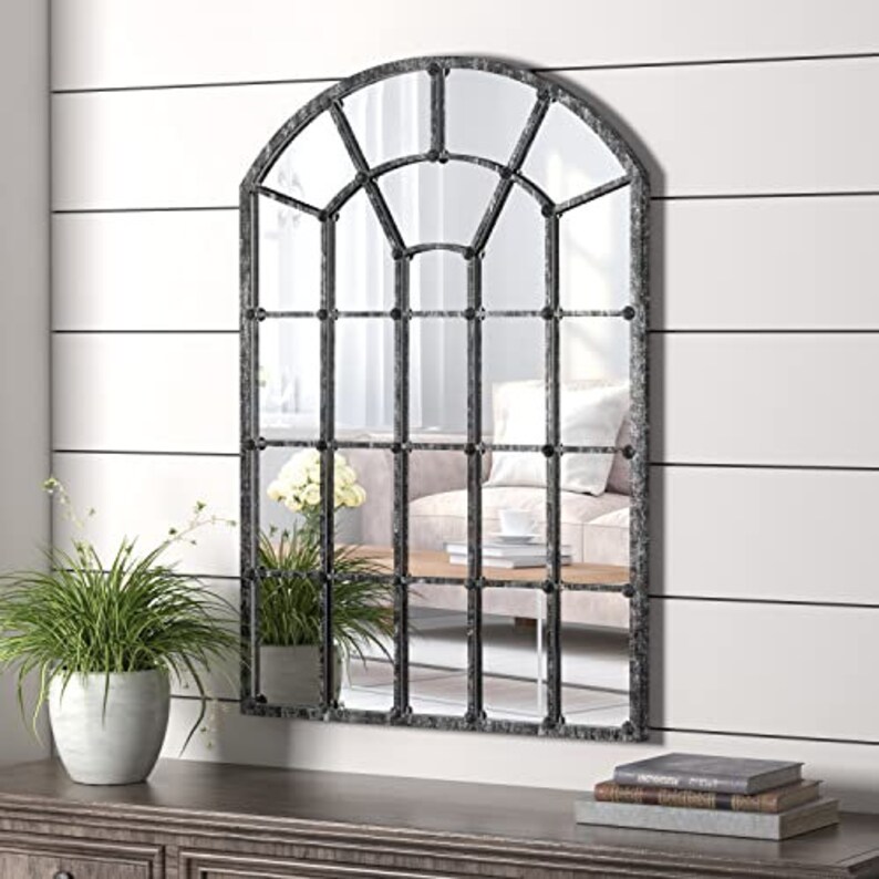 Black Arched Windowpane Wall Mirrors Large Farmhouse Etsy