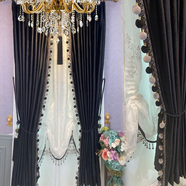 Luxury Pom Poms Curtain for Living Room Blackout Velvet 2 Etsy