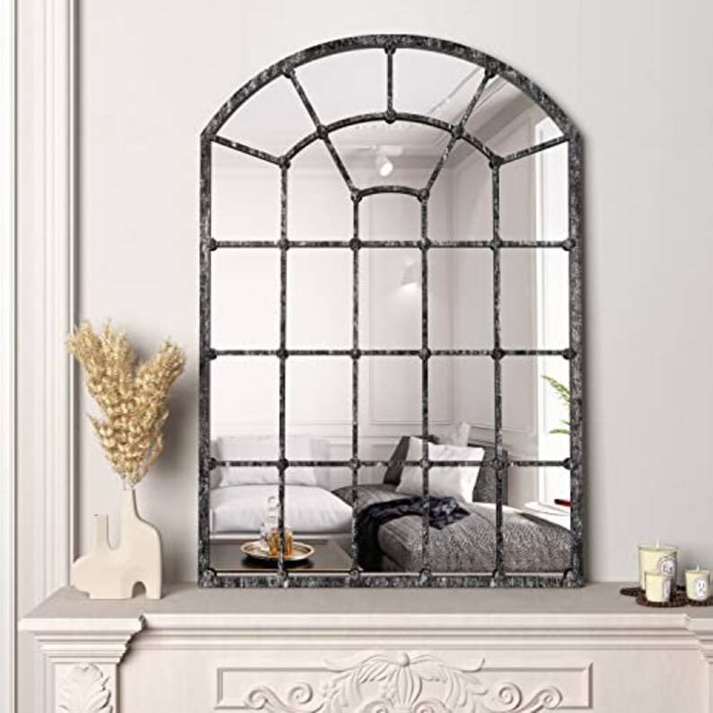 Black Arched Windowpane Wall Mirrors Large Farmhouse Etsy