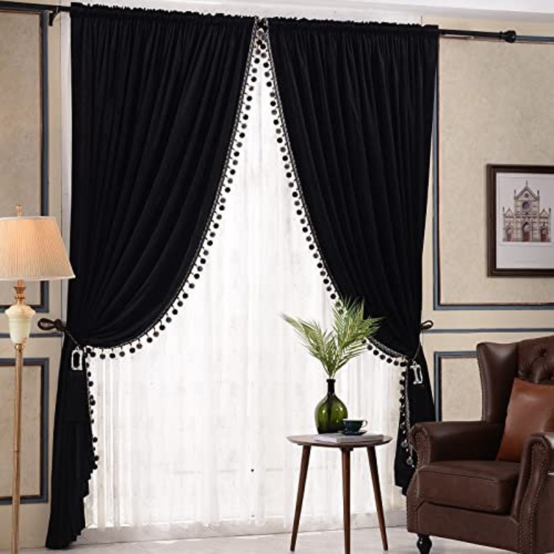 Luxury Pom Poms Curtain for Living Room Blackout Velvet 2 Etsy