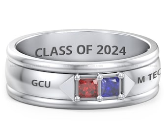 Benutzerdefinierte Sterling Silber Klasse Ring, personalisierte Zwei-Stein-Design