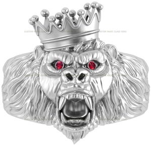 Gothic Gorilla Crown Ring: Sterling Silver Halloween Statement Jewelry