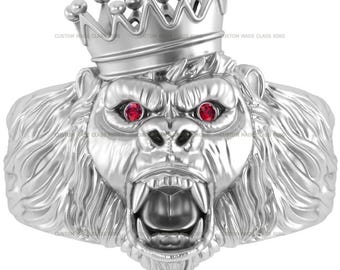 Gothic Gorilla Krönchen Ring: Sterling Silber Halloween Statement Schmuck