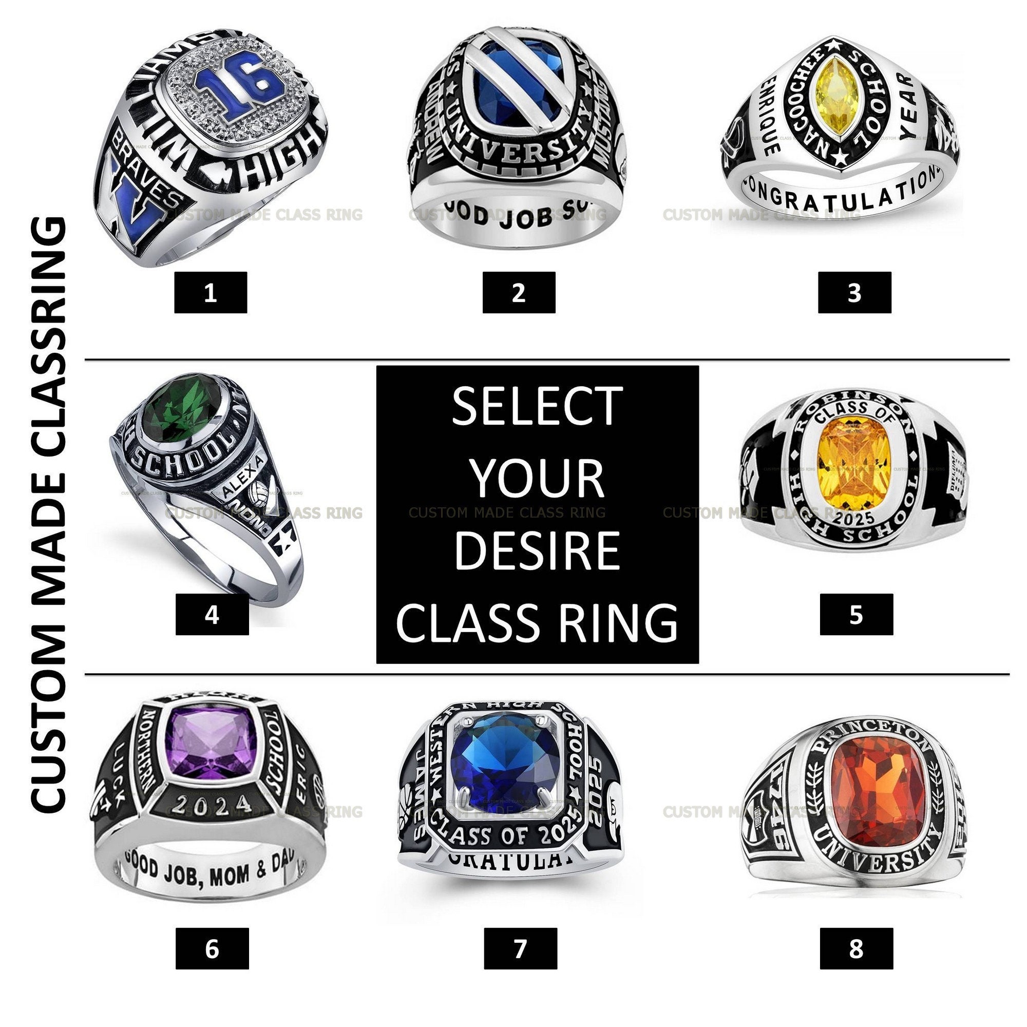2026 2027 2028 Any Year Custom Sterling Silver 925 Class Ring ...