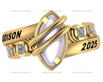 Personalisierter Klasse Ring: Gelbgoldfarbe Legierung, Moissanite Stein