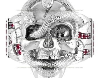 Totenkopf & Schlange Sterling Silber Ring: Gothic Halloween Schmuck