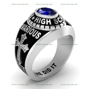 Personalized Graduation Class Ring: Custom Logo, Sterling Silver