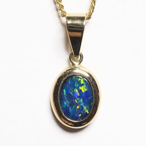 Solid 14k Gold Lightning Ridge Black Opal Doublets Pendant TOG-1120