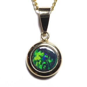 Solid 14k Gold Lightning Ridge Black Opal Doublets Pendant TOG-111