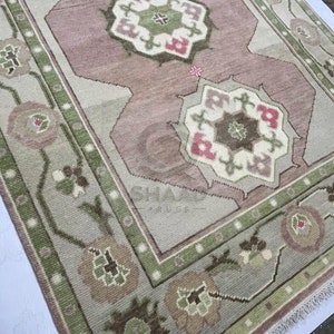 Handmade Oushak Rug 8x10 Feet - Vintage Blush Pink and Sage Green Wool Carpet, Runner and Area Rugs for home- Available in All Custom sizes