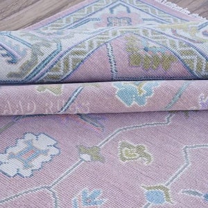 Pink Oushak Rug: Handwoven Turkish Wool Area Rug