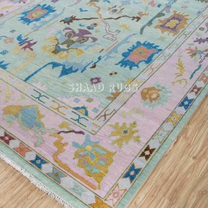 Handmade Oushak Rug, Pink And Blue Turkish Rug, Vintage Area Rugs - 9x12, 8x10, 10x14, 5x8, 12x15, 12x18, Rugs for Living Room, Home Decor