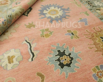 Handmade Wool Oushak Rug: Floral Turkish Design