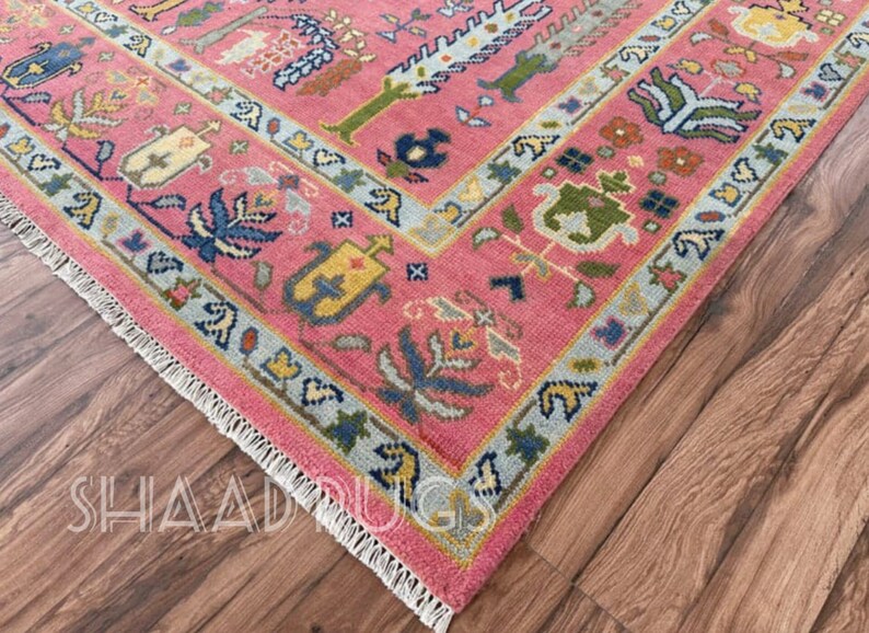 Oushak Rug 8x10 | New Pattern Oushak Rug For Living Room Hall Office | Oushak Rug 6x9 | Colorful Oushak Rug 12x15 | Pink Oushak Rug 9x12