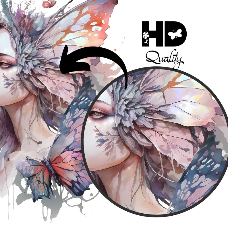 Butterfly Princess PNG Fairy Watercolor Fantasy Clipart Digital Paper ...