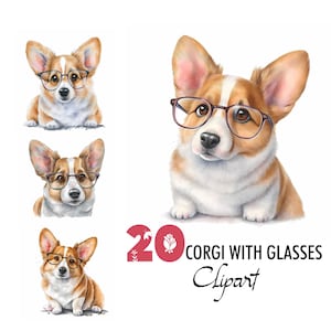 Corgis Mit Brille Welpe Clipart Digitale Illustration Papier Crafting Collage Bild Junk Journaling Scrapbook Malerei Art Prints Download