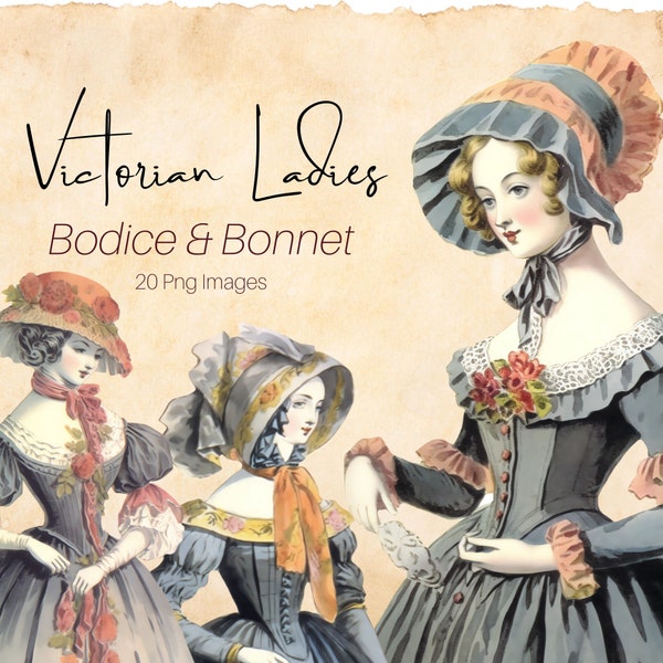 Victorian Ladies Bodice and Bonnet Clipart PNG Junk Journal Kit Scrapbooking Paper Vintage Collage Sheet Page Whimsical Renaissance Download