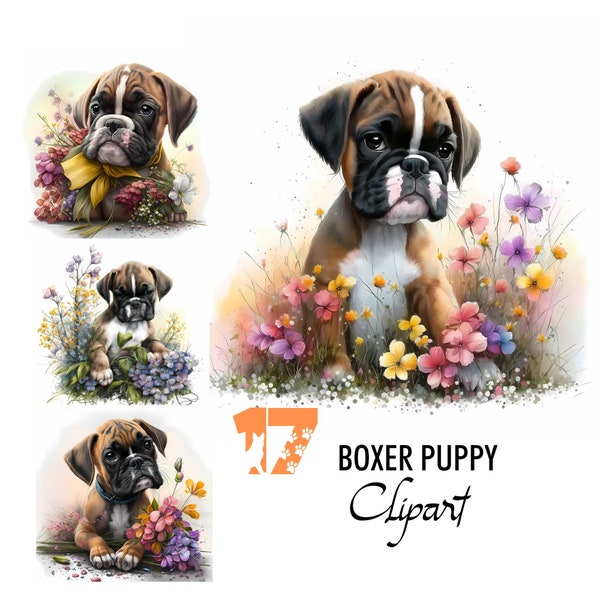 Boxer Puppy Clipart Small Pet Dog Digital Illustration Paper Crafting Collage Image Junk Journaling Scrapbook Painting Art Prints Download