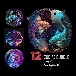 Zodiac Bundle PNG Sublimation Horoscope Design Rainbow Fantasy Galaxy Celestial Star Sign Design Bottle Tumbler Wrap Print Digital Download
