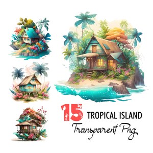 Tropical Island Clipart PNG Transparent Sea Maldives Illustration Summer Beach Ocean Holiday Vacation Resort Digital Printable Art Download