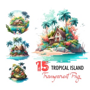 Ilha Tropical Clipart PNG Transparente Mar Maldivas Ilustração Verão Praia Oceano Férias Resort de férias Digital Printable Art Download