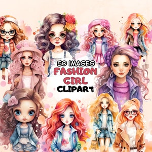 Muñecas de moda PNG Clipart Bundle Linda muñeca de papel Chibi Girls Inspiración Imagen inspirada Ilustración gráfica Pegatinas Descarga digital
