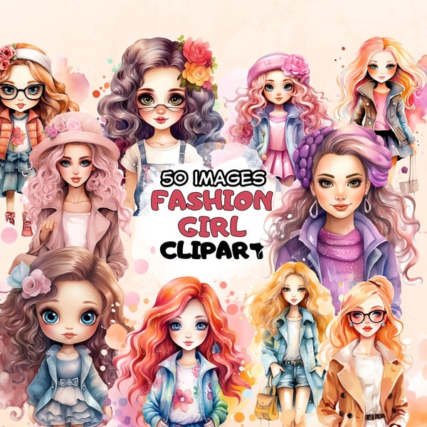 Fashion Dolls PNG Clipart Bundle Cute Paper Doll Chibi Girls Inspiration Inspired Image Graphic Illustration Stickers Digital Download