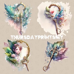 Fairy Key PNG Magical Fairytale Watercolor Fantasy Clipart Digital ...