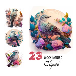 Mockingbird Clipart Mimidae Sublimation Digital Illustration Watercolor Paper Crafting Collage Images Scrapbook Painting Art Prints Download