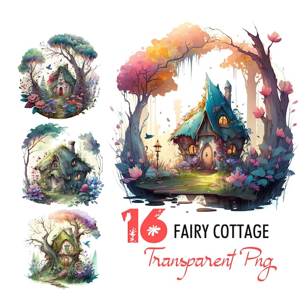 Fairy Cottage Clipart PNG Fairy House Junk Journal Illustration Colorful Printable Crafting Art Scrapbooking Paper Pages Printable Download