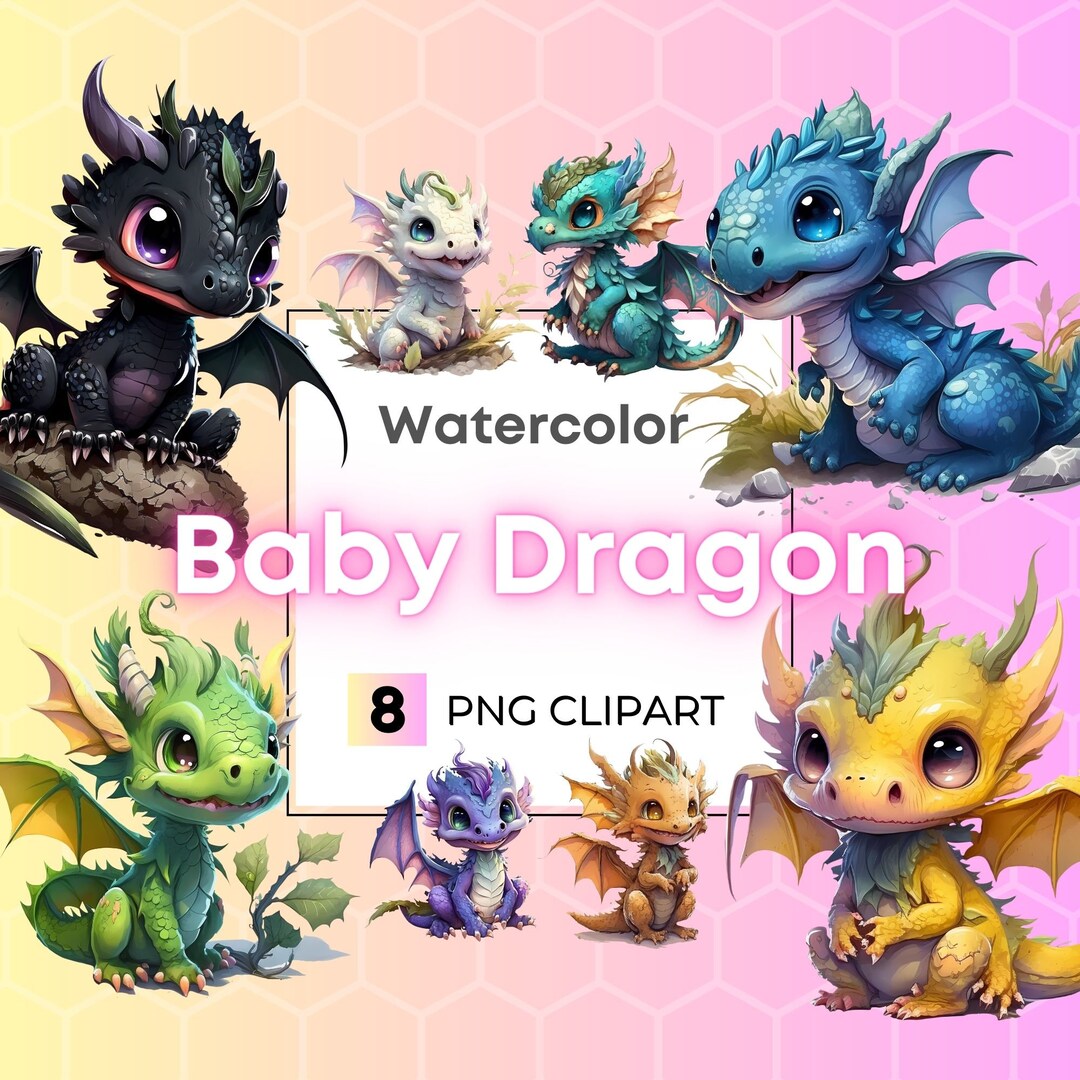 Baby Dragon Clipart PNG Colorful Watercolor Fantasy Cute Kawaii Dragon ...