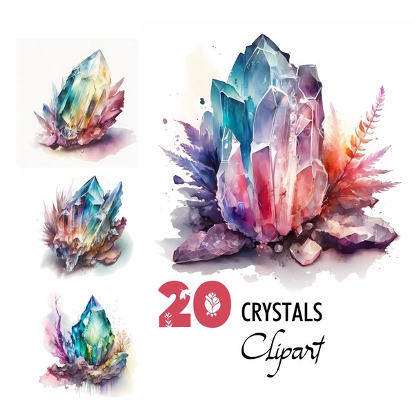 Magical Crystals Colorful Clipart Digital Illustration Paper Crafting Collage Images Junk Journaling Scrapbook Painting Art Prints Download