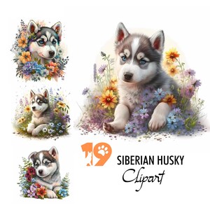 Husky Sibérien Chiot Clipart Alaskan Klee Kai Chien de compagnie Illustration numérique Papier Artisanat Collage Image Junk Journal Scrapbook Peinture Art