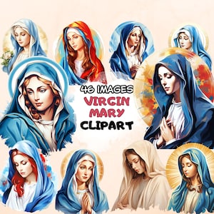 Vergine Maria PNG Clipart Bundle Acquerello Santa Madre Maria Cristianesimo Immagine Grafica Illustrazione Scrapbook Junk Journal Download digitale