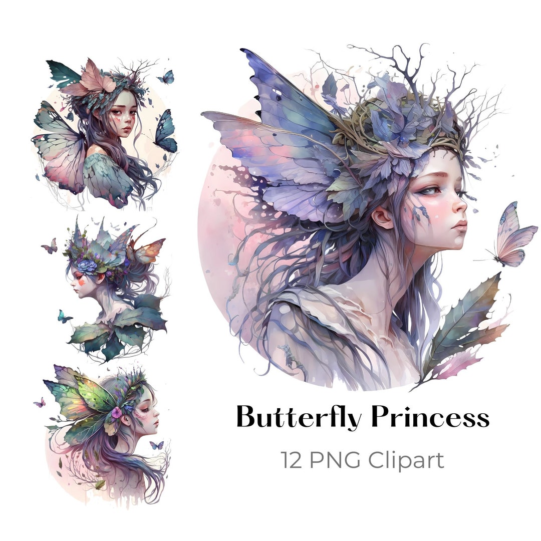 Butterfly Princess PNG Fairy Watercolor Fantasy Clipart Digital Paper ...