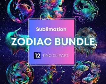 Zodiac Sublimation PNG Bundle Clipart Design Aquarius Aries Cancer Capricorn Gemini Leo Libra Pisces Sagittarius Scorpio Taurus Virgo