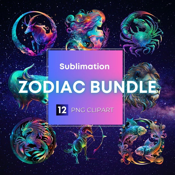 Sublimation du zodiaque PNG Bundle Clipart Design Verseau Bélier Cancer Capricorne Gémeaux Lion Balance Poissons Sagittaire Scorpion Taureau Vierge