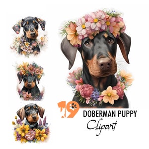Doberman Puppy Clipart Dobie Dobe Pet Guard Watch Dog Digital Illustration Paper Crafting Collage Image Junk Journal Scrapbook Painting Art