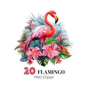 Flamingo Floral Clipart Watercolor Illustration Spring Floral Digital Image Printable Download Scrapbooking Junk Journal Paper Pages Craft