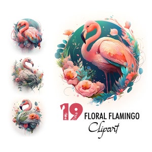 Floral Flamingo Clipart Watercolor Illustration Spring Floral Digital Image Printable Download Scrapbooking Junk Journal Paper Pages Craft