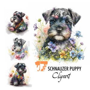 Schnauzer Puppy Clipart Miniature Pet Farm Dog Digital Illustration Paper Crafting Collage Image Junk Journal Scrapbook Painting Art Print