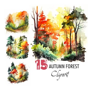 Automne Forêt Aquarelle Illustration Clipart Art Graphique JPG Scrapbooking Junk Journal Digital Crafting Paper Pages Fichier de téléchargement imprimable